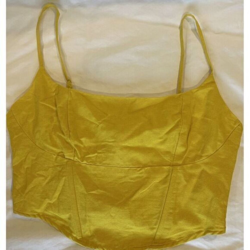 Midnight Sky Crop Top Women XL Yellow Spaghetti Strap Tank Corset Smocked Back